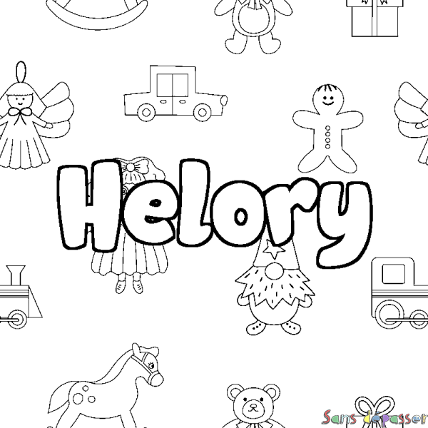 Coloriage pr&eacute;nom Helory - d&eacute;cor Jouets