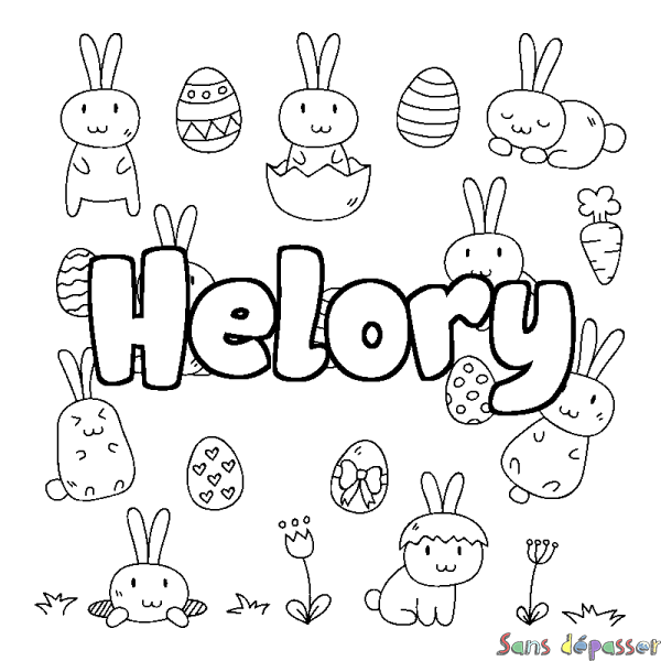 Coloriage pr&eacute;nom Helory - d&eacute;cor Paques