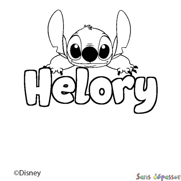 Coloriage pr&eacute;nom Helory - d&eacute;cor Stitch