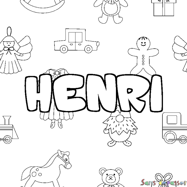 Coloriage pr&eacute;nom HENRI - d&eacute;cor Jouets