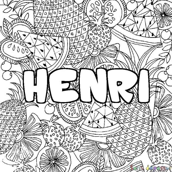 Coloriage prénom HENRI - d&eacute;cor Mandala fruits