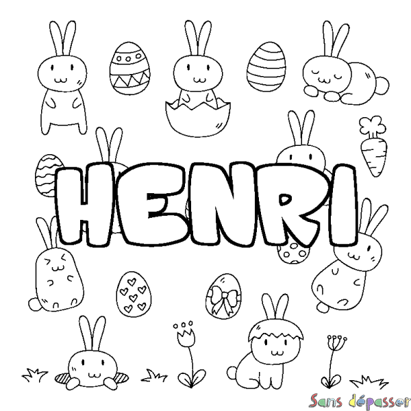 Coloriage pr&eacute;nom HENRI - d&eacute;cor Paques