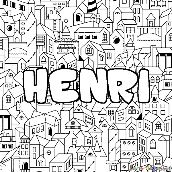 Coloriage prénom HENRI - d&eacute;cor Ville