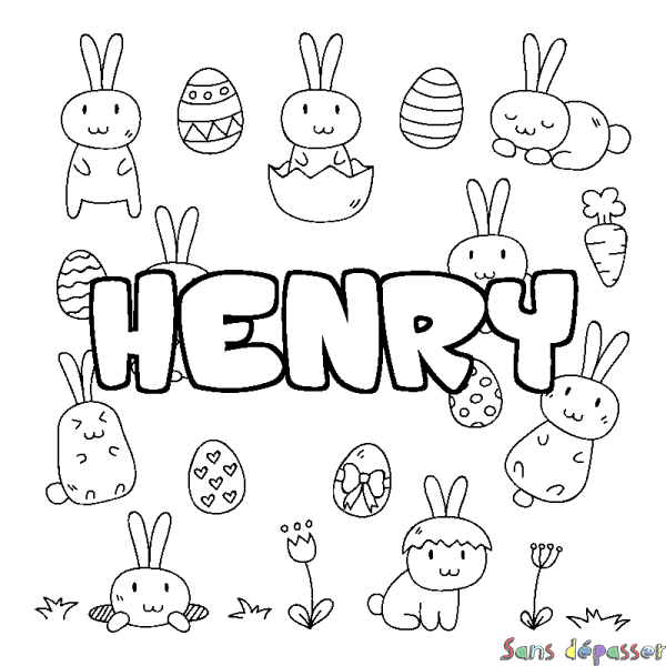 Coloriage prénom HENRY - d&eacute;cor Paques
