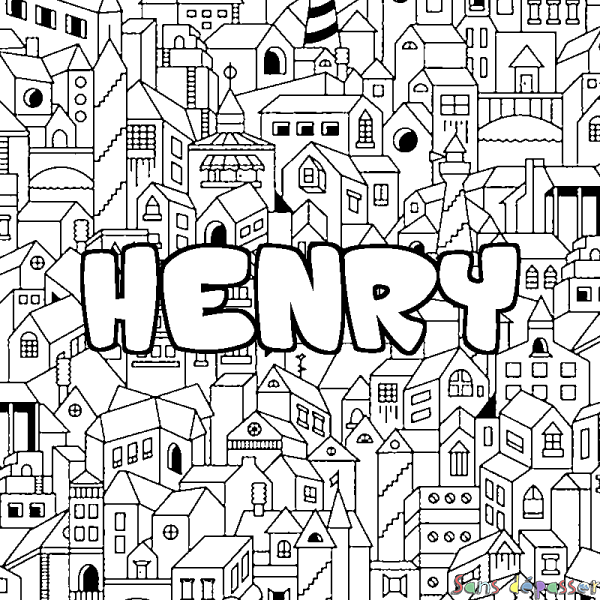 Coloriage prénom HENRY - d&eacute;cor Ville