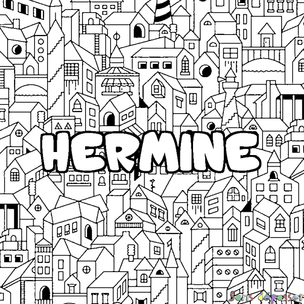 Coloriage prénom HERMINE - d&eacute;cor Ville
