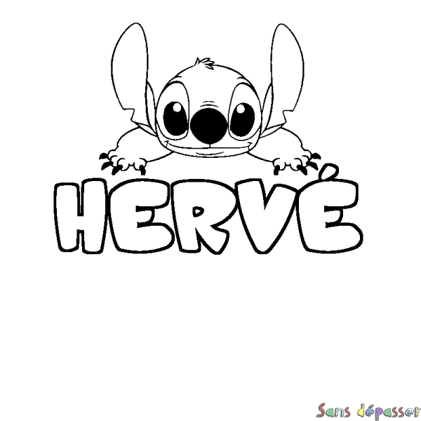 Coloriage prénom HERV&Eacute; - d&eacute;cor Stitch