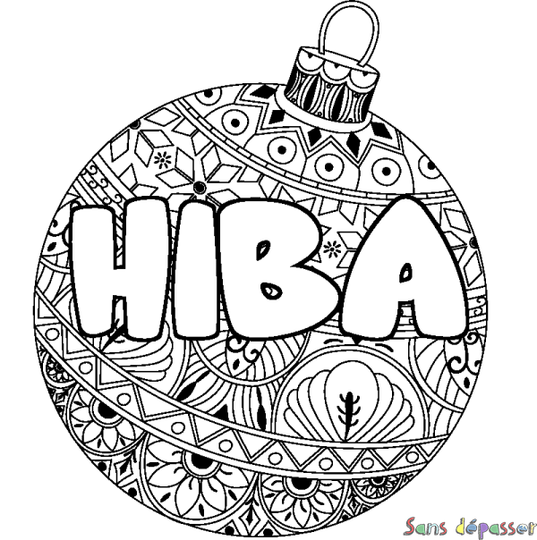 Coloriage prénom HIBA - d&eacute;cor Boule de No&euml;l