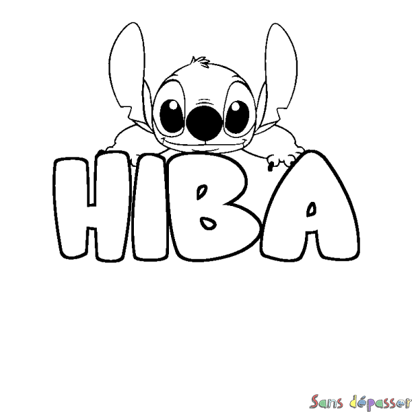 Coloriage prénom HIBA - d&eacute;cor Stitch
