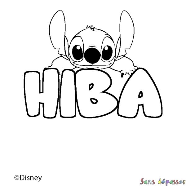 Coloriage pr&eacute;nom HIBA - d&eacute;cor Stitch
