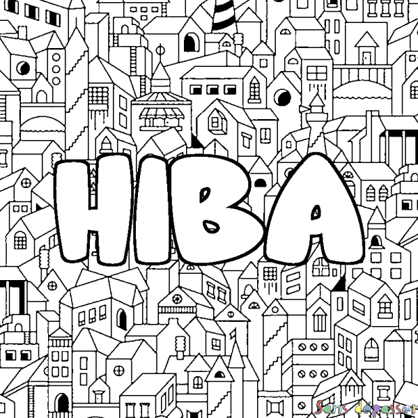 Coloriage prénom HIBA - d&eacute;cor Ville