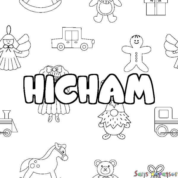 Coloriage prénom HICHAM - d&eacute;cor Jouets
