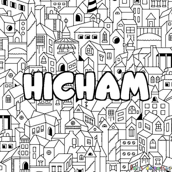 Coloriage prénom HICHAM - d&eacute;cor Ville