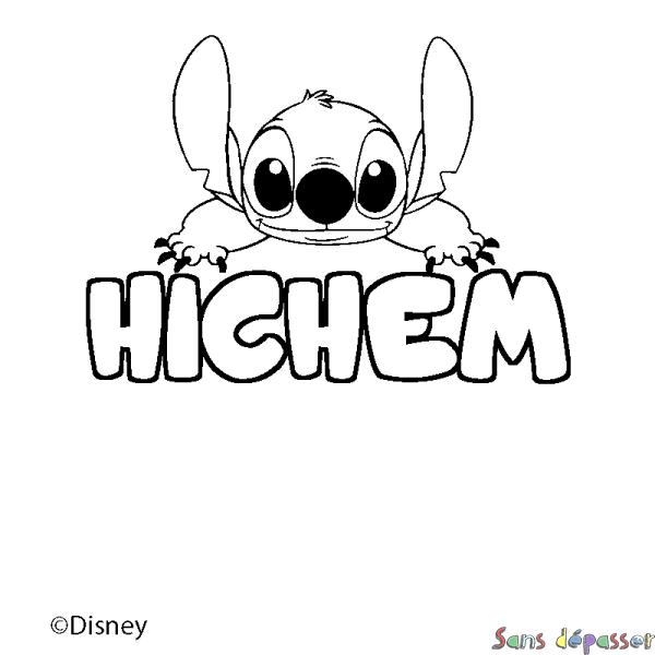 Coloriage pr&eacute;nom HICHEM - d&eacute;cor Stitch