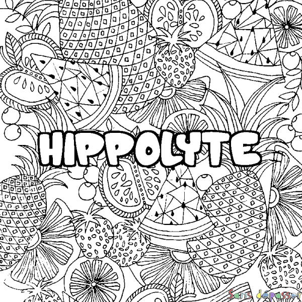 Coloriage prénom HIPPOLYTE - d&eacute;cor Mandala fruits