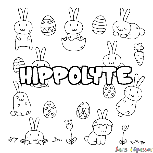 Coloriage pr&eacute;nom HIPPOLYTE - d&eacute;cor Paques