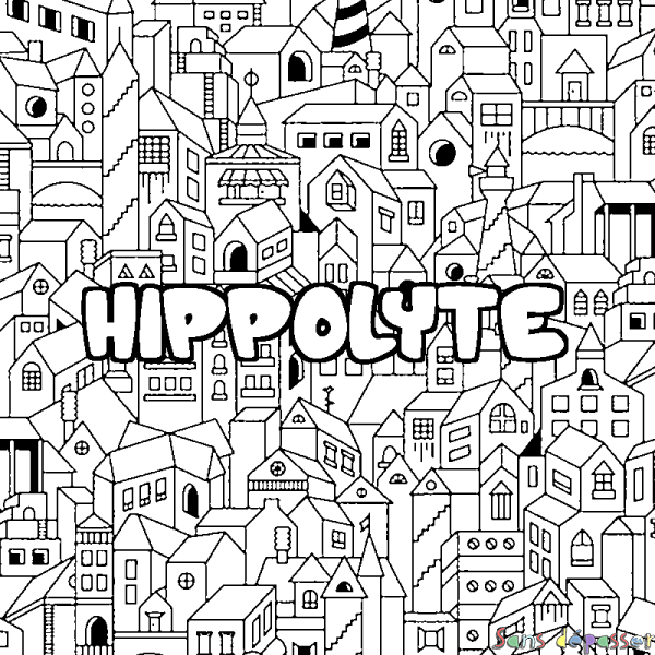 Coloriage pr&eacute;nom HIPPOLYTE - d&eacute;cor Ville