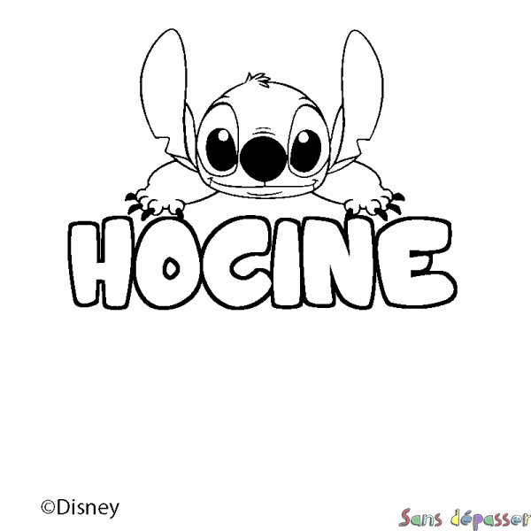 Coloriage pr&eacute;nom HOCINE - d&eacute;cor Stitch