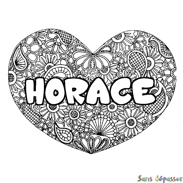 Coloriage pr&eacute;nom HORACE - d&eacute;cor Mandala coeur