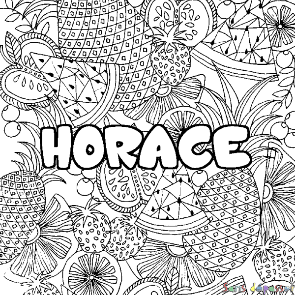 Coloriage pr&eacute;nom HORACE - d&eacute;cor Mandala fruits