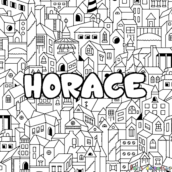 Coloriage prénom HORACE - d&eacute;cor Ville