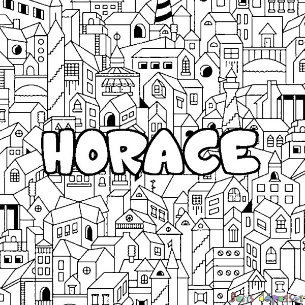 Coloriage pr&eacute;nom HORACE - d&eacute;cor Ville