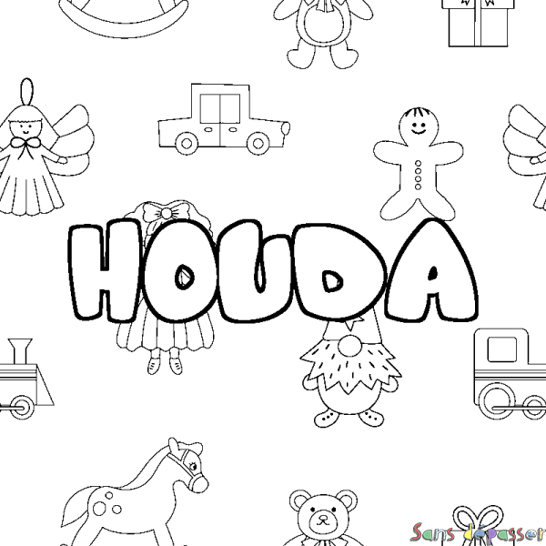 Coloriage prénom HOUDA - d&eacute;cor Jouets