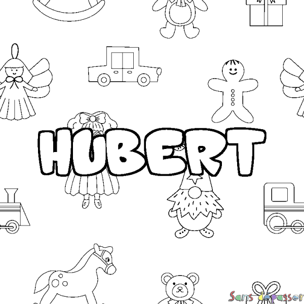 Coloriage pr&eacute;nom HUBERT - d&eacute;cor Jouets