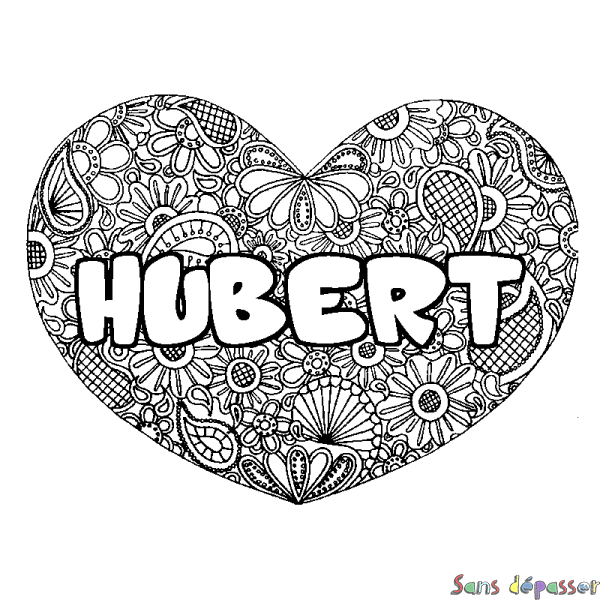 Coloriage prénom HUBERT - d&eacute;cor Mandala coeur