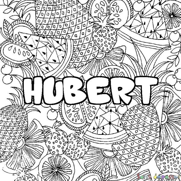 Coloriage prénom HUBERT - d&eacute;cor Mandala fruits