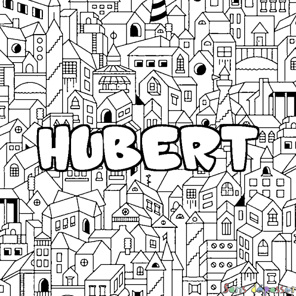 Coloriage prénom HUBERT - d&eacute;cor Ville
