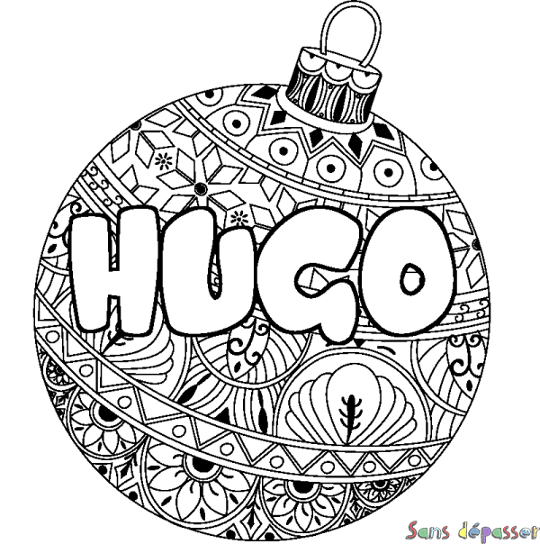 Coloriage prénom HUGO - d&eacute;cor Boule de No&euml;l