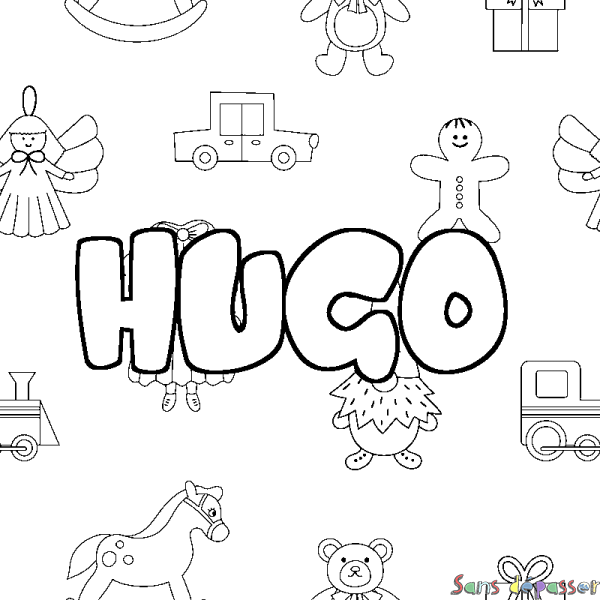 Coloriage prénom HUGO - d&eacute;cor Jouets