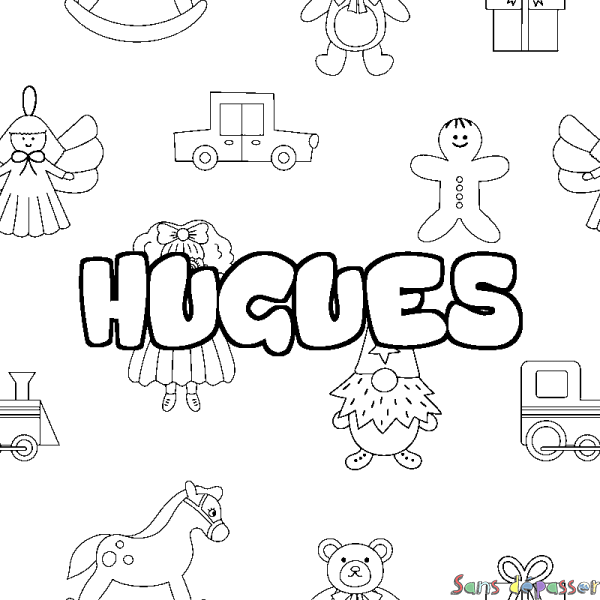 Coloriage prénom HUGUES - d&eacute;cor Jouets