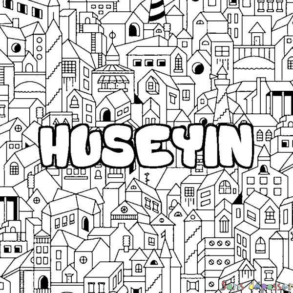 Coloriage prénom HUSEYIN - d&eacute;cor Ville
