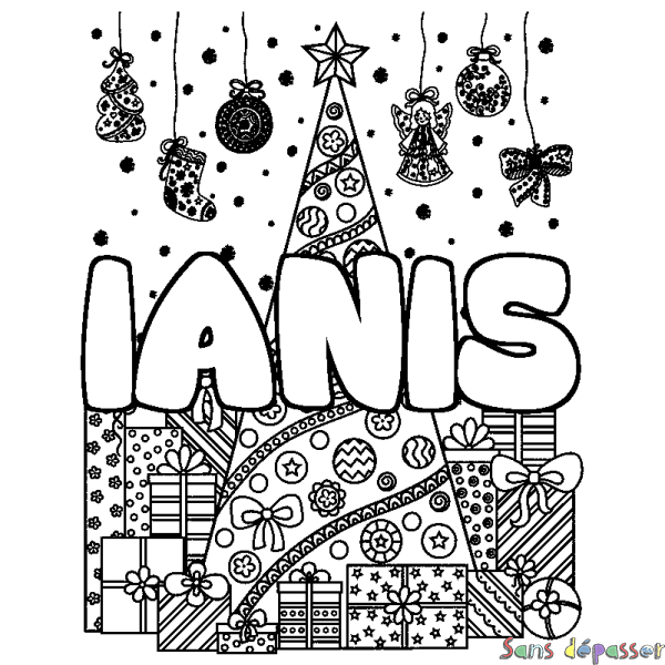 Coloriage prénom IANIS - d&eacute;cor Sapin et Cadeaux