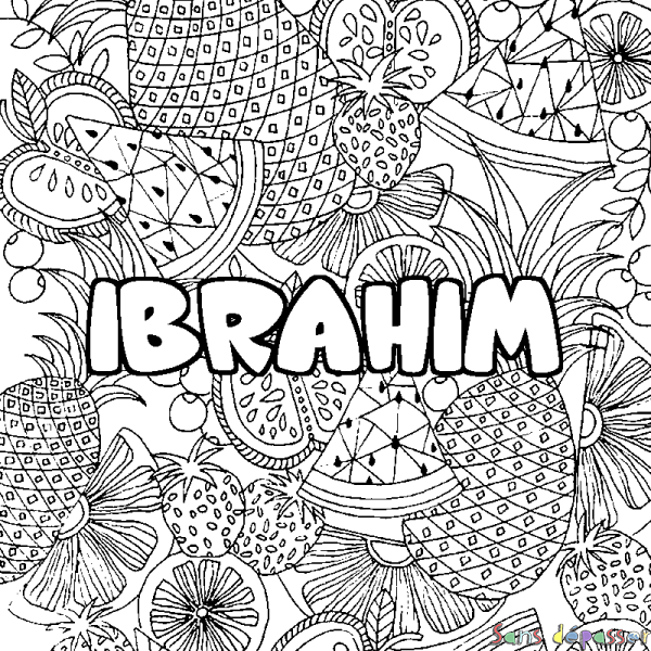 Coloriage prénom IBRAHIM - d&eacute;cor Mandala fruits