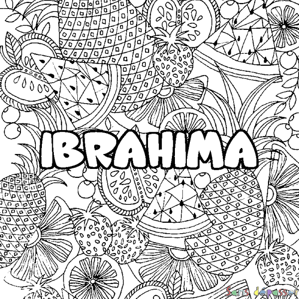 Coloriage prénom IBRAHIMA - d&eacute;cor Mandala fruits