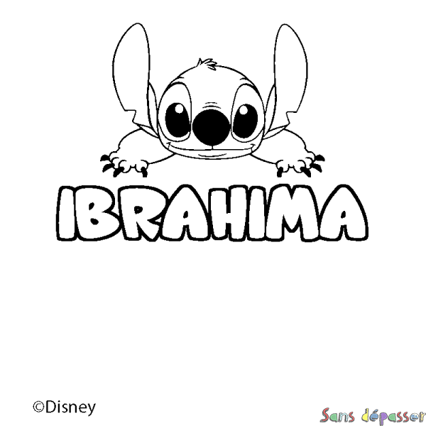 Coloriage pr&eacute;nom IBRAHIMA - d&eacute;cor Stitch