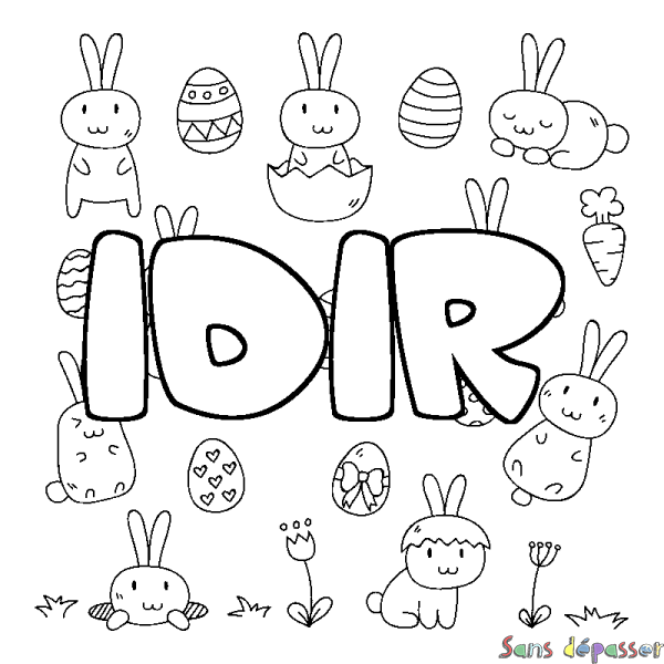 Coloriage pr&eacute;nom IDIR - d&eacute;cor Paques