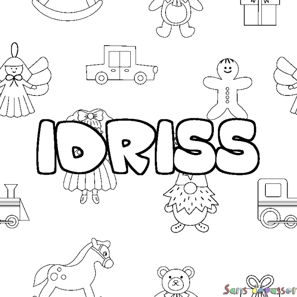 Coloriage pr&eacute;nom IDRISS - d&eacute;cor Jouets