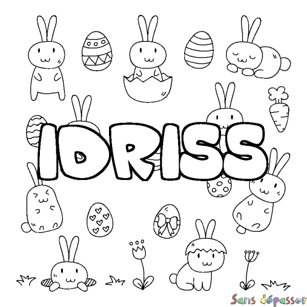 Coloriage pr&eacute;nom IDRISS - d&eacute;cor Paques