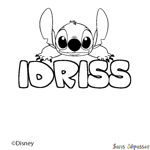 Coloriage pr&eacute;nom IDRISS - d&eacute;cor Stitch