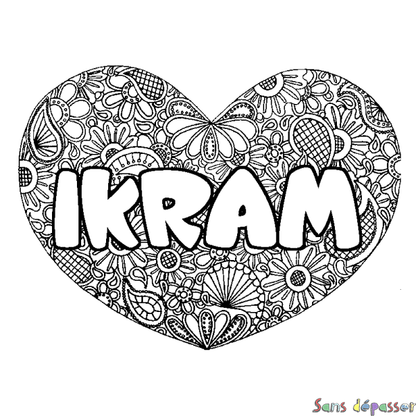 Coloriage prénom IKRAM - d&eacute;cor Mandala coeur