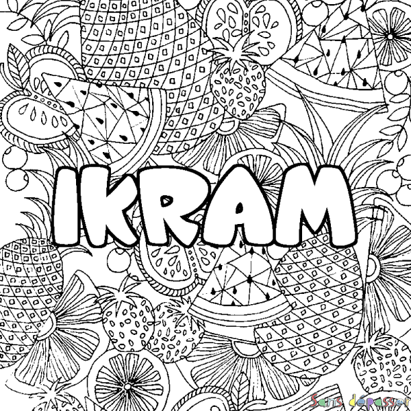 Coloriage prénom IKRAM - d&eacute;cor Mandala fruits