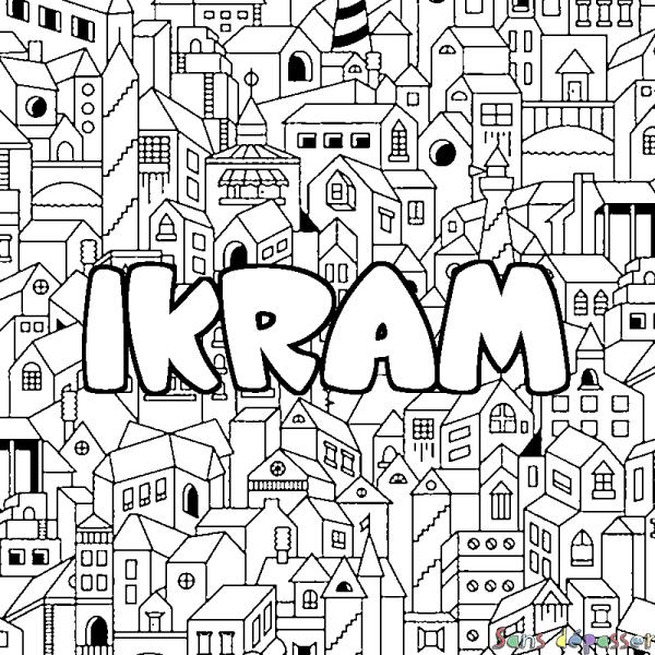 Coloriage prénom IKRAM - d&eacute;cor Ville
