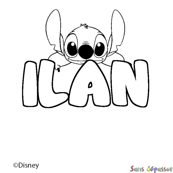 Coloriage pr&eacute;nom ILAN - d&eacute;cor Stitch
