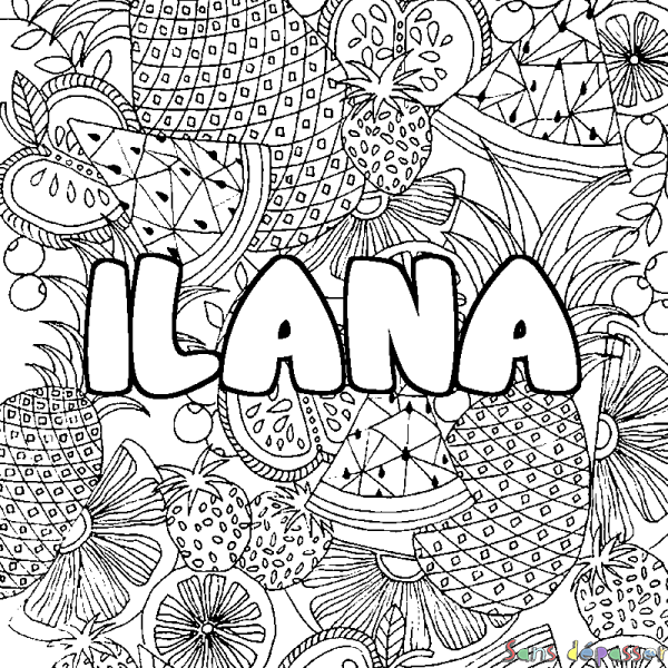 Coloriage prénom ILANA - d&eacute;cor Mandala fruits