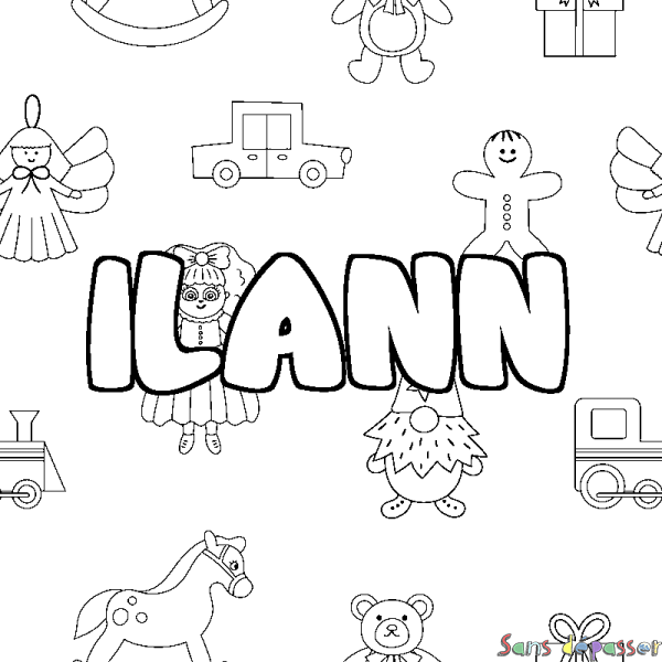 Coloriage pr&eacute;nom ILANN - d&eacute;cor Jouets