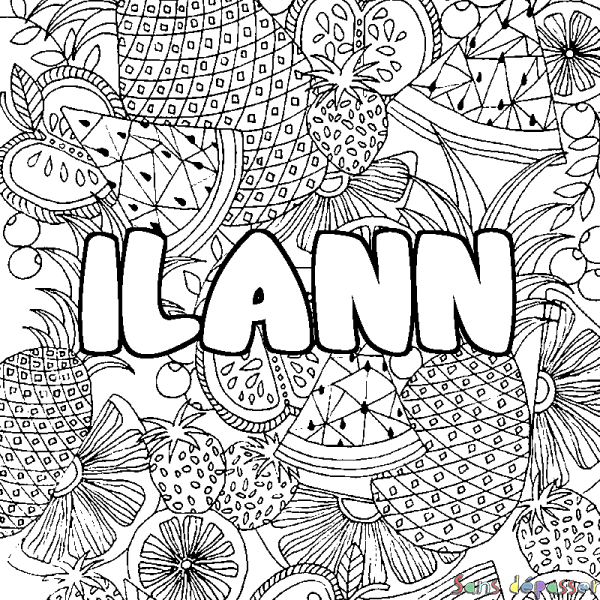 Coloriage pr&eacute;nom ILANN - d&eacute;cor Mandala fruits